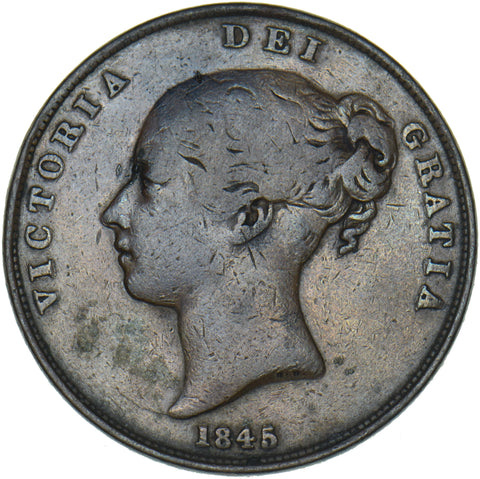 1845 Penny - Victoria British Copper Coin