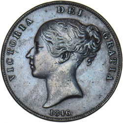 1846 Penny (Far Colon) - Victoria British Copper Coin - Nice