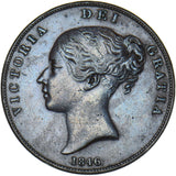 1846 Penny (Far Colon) - Victoria British Copper Coin - Nice