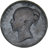 1846 Penny (Near Colon) - Victoria British Copper Coin