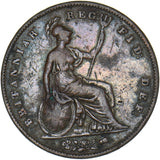 1847 Penny (Near Colon) - Victoria British Copper Coin