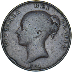 1851 Penny (Far Colon) - Victoria British Copper Coin