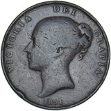 1851 Penny (Far Colon) - Victoria British Copper Coin