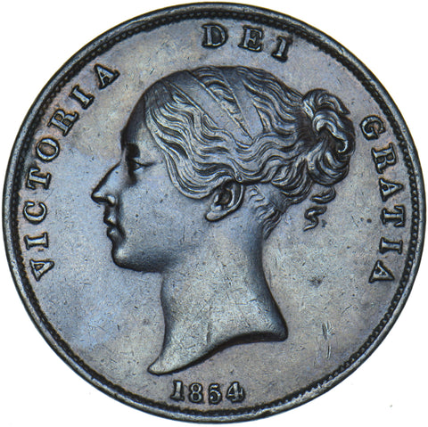 1854 Penny (OT) - Victoria British Copper Coin - Very Nice