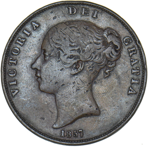 1857 Penny (PT, Tall 7) - Victoria British Copper Coin