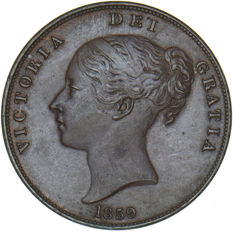 1859 Penny - Victoria British Copper Coin - Very Nice