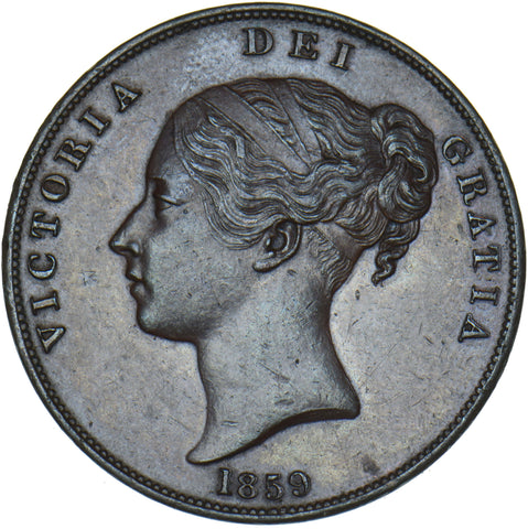 1859 Penny - Victoria British Copper Coin - Very Nice