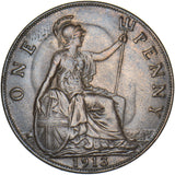 1913 Penny - George V British Bronze Coin - Very Nice