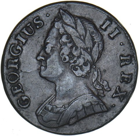1743 Halfpenny - George II British Copper Coin - Nice
