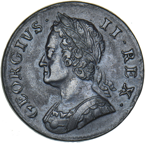 1751 Halfpenny - George II British Copper Coin - Very Nice