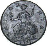 1751 Halfpenny - George II British Copper Coin - Very Nice