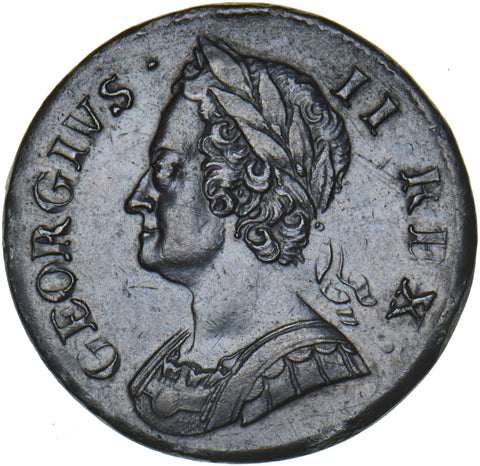 1751 Halfpenny - George II British Copper Coin - Very Nice