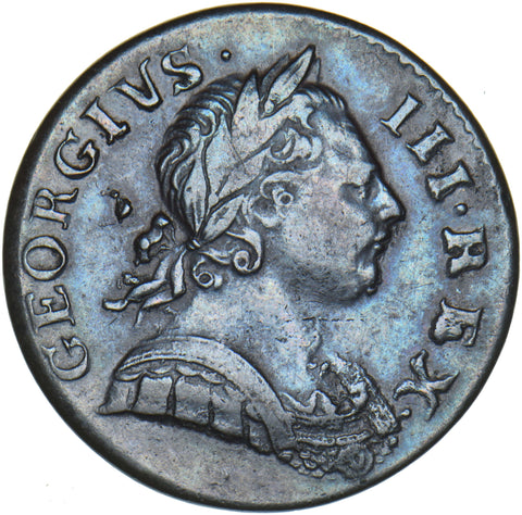 1771 Halfpenny - George III British Copper Coin - Nice