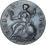 1771 Halfpenny - George III British Copper Coin - Nice