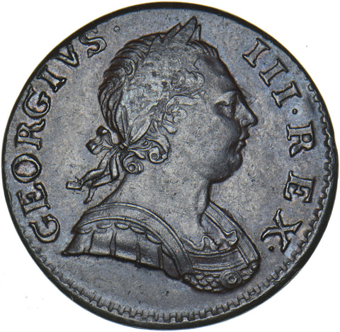 1773 Halfpenny - George III British Copper Coin - Very Nice
