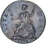 1774 Halfpenny - George III British Copper Coin - Very Nice