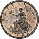 1799 Halfpenny - George III British Copper Coin - Superb