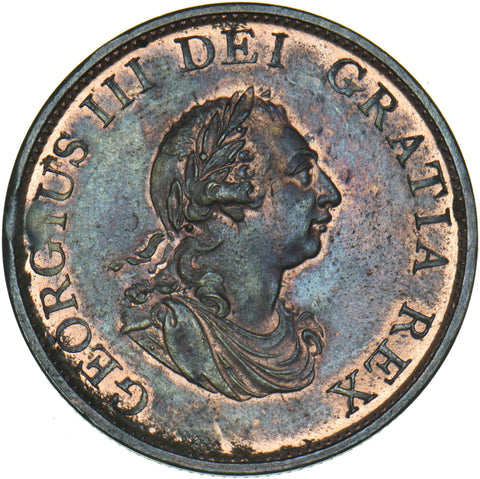 1799 Halfpenny - George III British Copper Coin - Superb