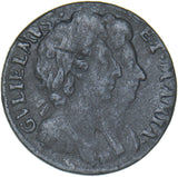 1694 Farthing - William & Mary British Copper Coin