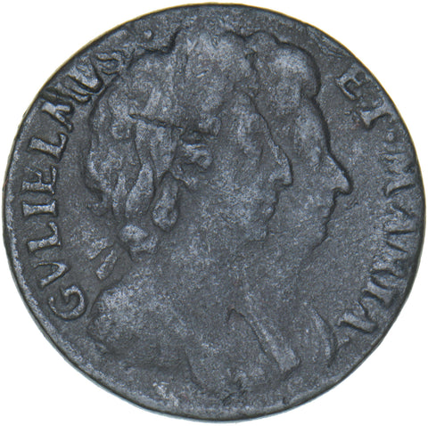 1694 Farthing - William & Mary British Copper Coin