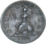 1754 Farthing - George II British Copper Coin - Very Nice