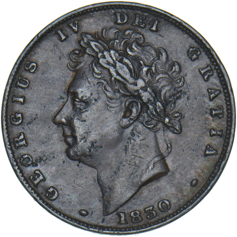 1830 Farthing - George IV British Copper Coin - Nice