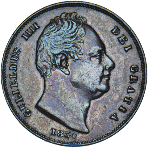 1834 Farthing - William IV British Copper Coin - Nice