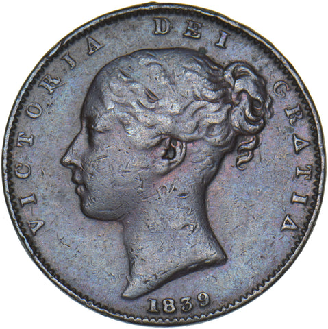 1839 Farthing - Victoria British Copper Coin - Nice