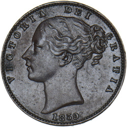 1859 Farthing - Victoria British Copper Coin - Very Nice