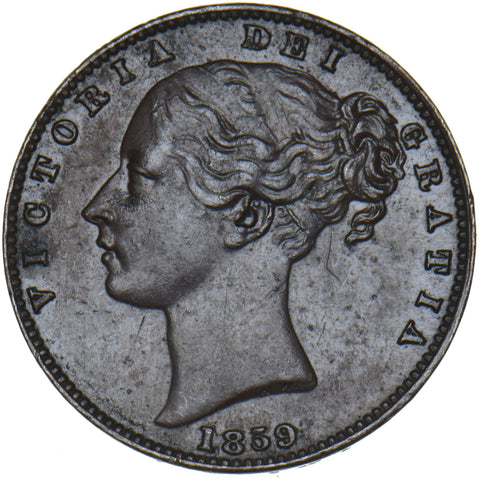 1859 Farthing - Victoria British Copper Coin - Very Nice
