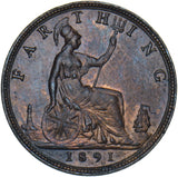 1891 Farthing - Victoria British Bronze Coin - Very Nice
