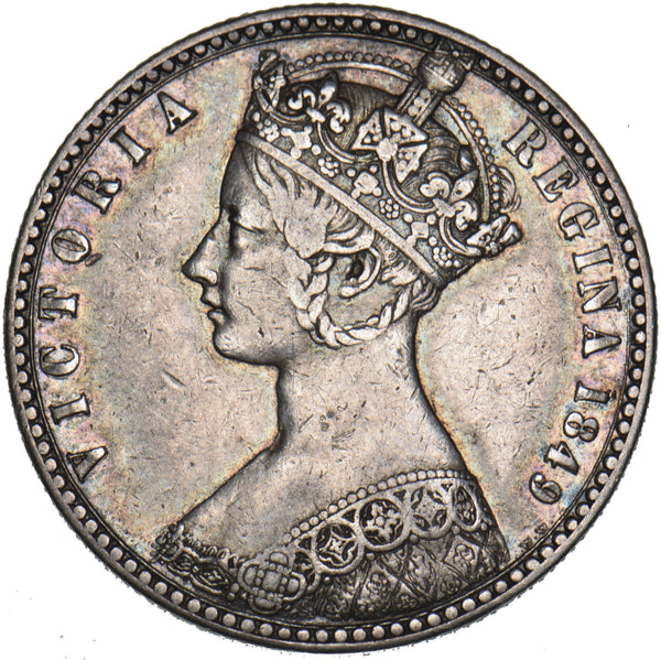 1849 Godless Florin - Victoria British Silver Coin - Nice