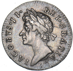 1687 Threepence (7 Over 6) - James II British Silver Coin - Very Nice
