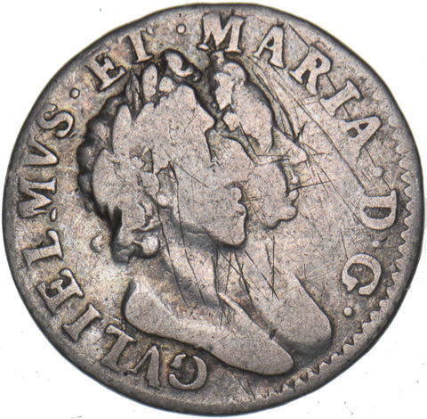1689 Threepence - William & Mary British Silver Coin