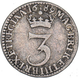 1689 Threepence - William & Mary British Silver Coin