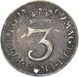 1709 Threepence (Holed) - Anne British Silver Coin