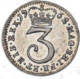 1762 Threepence - George III British Silver Coin - Very Nice
