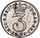 1763 Threepence - George III British Silver Coin - Very Nice