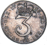 1786 Threepence - George III British Silver Coin - Very Nice