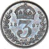 1887 Threepence - Victoria British Silver Coin - Superb