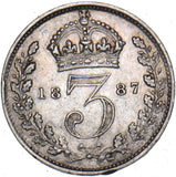 1887 Threepence - Victoria British Silver Coin - Very Nice