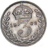 1902 Threepence - Edward VII British Silver Coin - Superb