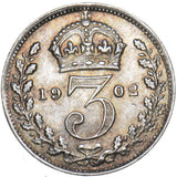 1902 Threepence - Edward VII British Silver Coin - Superb
