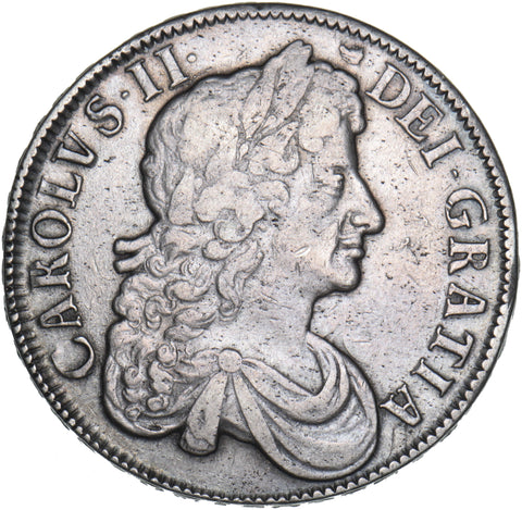 1677 Crown (Boar’s Head Flaw’ 7 Over 6) - Charles II British Silver Coin - Nice