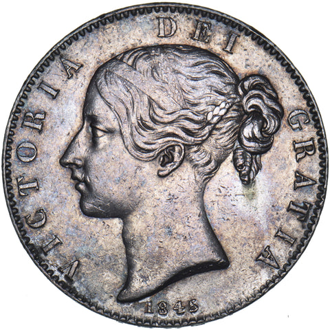1845 Crown - Victoria British Silver Coin - Very Nice
