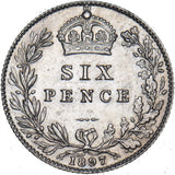 1897 Sixpence - Victoria British Silver Coin - Superb