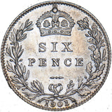 1901 Sixpence - Victoria British Silver Coin - Superb