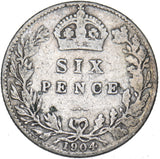 1904 Sixpence - Edward VII British Silver Coin