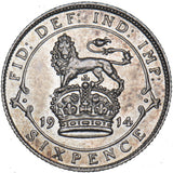 1914 Sixpence - George V British Silver Coin - Very Nice