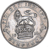 1918 Sixpence - George V British Silver Coin - Nice